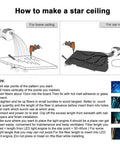 Diagram showing installation process for Next-Level Bluetooth 20W Dual-Port Fiber Optic Star Ceiling Kit with 860 fiber strands.