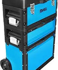 3-Tier Stackable Hand Case Tool Box Trolley With 3-In-1 Storage Compartments, Heavy Duty Portable Organizer, Blue Finish