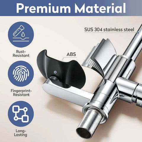 Close-up of SINGSUO Pull Down Kitchen Faucet with Glass Rinser (Chrome) showcasing stainless steel and ABS materials.