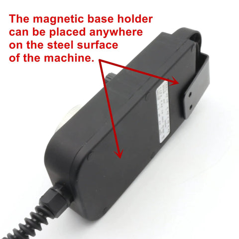Back view of 6 Axis CNC Handwheel MPG Pendant With Emergency Stop and Manual Pulse Generator showing magnetic base holder.