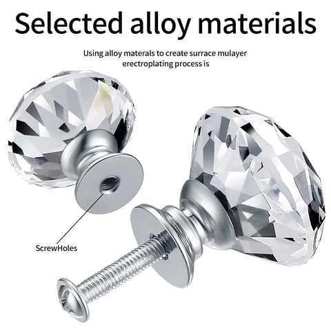 Crystal Cabinet Knob Set 8 Pack Diamond Glass Dresser Knobs For Cabinets And Drawers Premium Aluminum Alloy Hardware With Slick Diamond Shine Smooth Edges Durable Corrosion Resistant Easy Installation Modern Glam silver crystal knob with screw hole