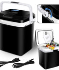 Heavy Duty 26 Liter Portable Car Cooler And Warmer With 12V Plug In Compact Electric Fridge filled with drinks and fruits.