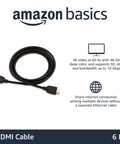 6ft 4K HDMI 2.0 Cable With Ethernet 18Gbps High Speed, coiled black cable with gold-plated connectors on white background.