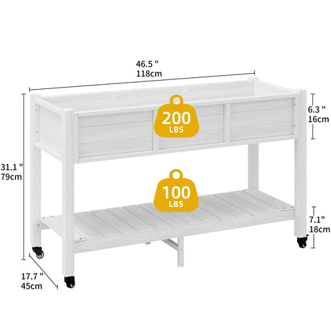 Raised Garden Bed On Wheels With Legs And Lockable Casters, Weather Resistant HDPE Elevated Planter Box, Double Tier Poly Wood