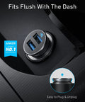 Ultra Compact Aluminum Alloy Dual USB Car Charger With Blue LED 24W Total Power fitted in car dash showing USB ports
