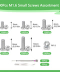 M1.6 Micro Screws And Nuts Kit With 600 Pieces In 3mm, 4mm, 6mm, 8mm, 10mm Lengths for watch repair and electronics