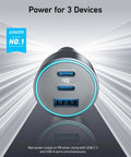 Front view of USB-C Car Charger 67W 3-Port Fast Charger with PPS PD PIQ 3.0, designed for iPhone, Galaxy, MacBook, iPad