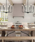 Black Farmhouse Six Light Pendant Chandelier For Dining Room Rustic Matte Black Ceiling Light Fixture Over Kitchen Island