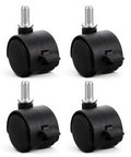 Four Pack One Inch Swivel Caster Wheels With Locking Brakes For Smooth Rolling Furniture Replacement Swap Out Flat Stem Bolts Heavy Duty Wheel Upgrade No Sweat Install, black plastic wheels.