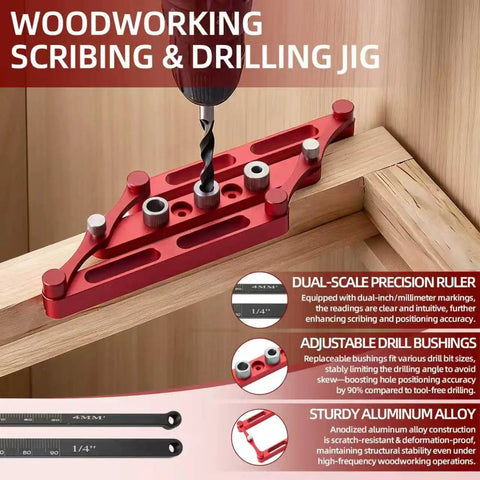Heavy Duty Center Finder Gauge With Interchangeable Stainless Rods Rock Solid Self Centering Doweling Jig for precision drilling.
