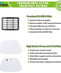 Four Pack Replacement Vacuum Filters For Shark Navigator Lift Away, showing premium HEPA, foam and felt filters with efficiency details