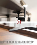 Close-up of swivel clamps on Rock Solid Slide Out Keyboard Tray For Corner Desk, showing compatibility check for desk edges.