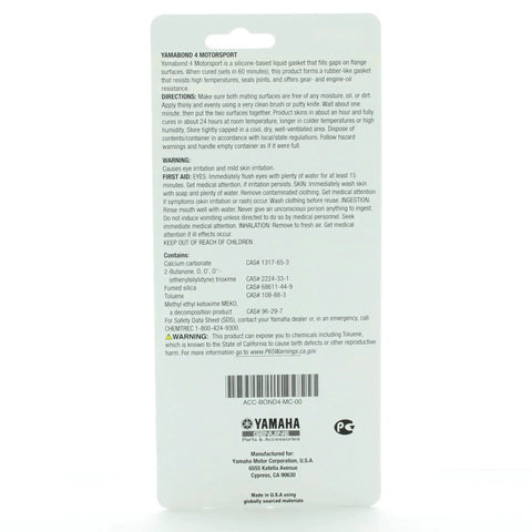 Yamalube Yamabond 4 Silicone Based Liquid Gasket Sealant 2.5 Oz Tube High Temp Engine And Gear Oil Sealing Oil Resistant Creates Rubber Like Gasket In 60 Minutes Diy Friendly Durable Motor Build Sealant back packaging