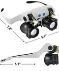 Hands Free LED Magnifier Glasses With 14 Interchangeable Lenses 3X To 15X, Lighted Loupe for detailed close work and crafts