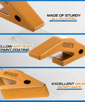 Close-up of 4 Piece Backhoe Bucket Teeth Adapter Set For U43792 Series Excavators And Skid Steers, alloy steel, yellow coating