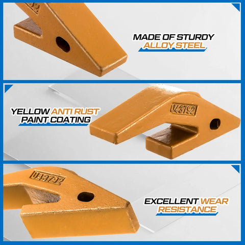 Close-up of 4 Piece Backhoe Bucket Teeth Adapter Set For U43792 Series Excavators And Skid Steers, alloy steel, yellow coating