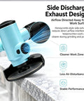 Knockout Four Inch Pneumatic Air Angle Grinder Featuring Non Slip Rubber Auxiliary Handle For Badass Heavy Duty Metalworking Cutting Grinding And Fast Polish Jobs with side discharge exhaust design.