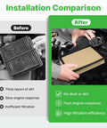 Installation comparison showing before and after of Engine And Cabin Air Filter Kit For 2010 To 2024 Toyota 4Runner And 2010 To 2023 Lexus GX460.