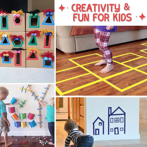 Creative kids activities using masking tape for hopscotch, wall art, and crafts with Colorful Masking Tape Set Six 1 Inch By 40 Feet Rolls