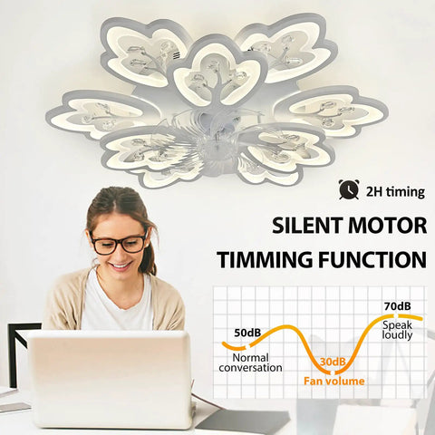 Petal Chandelier 31 Inch Ceiling Fan With Lights Remote Control 3 Color Dimmable Lighting 6 Speeds Quiet Operation