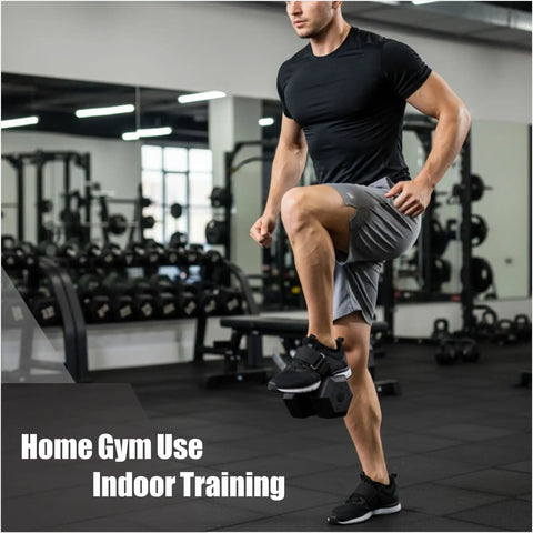 Man using Weighted Dumbbell Ankle Strap For Leg Workouts Two Pack With Adjustable Hook And Loop Fasteners in gym