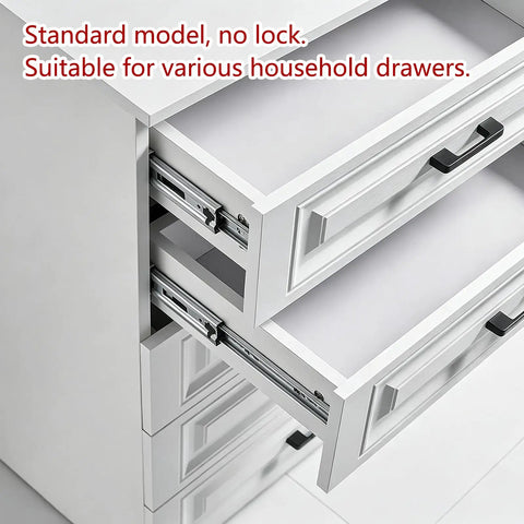 Full Extension Side Mount Drawer Slides With Double Row Ball Bearing Metal Runners For Dressers And Kitchen Cabinets 28 Inch showing installation in white drawer.