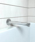 Tub Spout 9 Inch Premium 3 Inch Modern Chrome Spout With Universal Retrofit Easy Install Slick Chrome Finish For Easy Bathroom Upgrade Metris Style Durable Design mounted on bathroom wall.