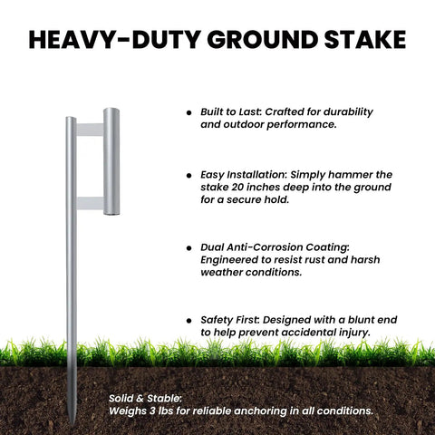 Heavy-duty ground stake from 18Ft Aluminum Feather Flag Pole Kit for Swooper Flags, shown with durability and installation features.
