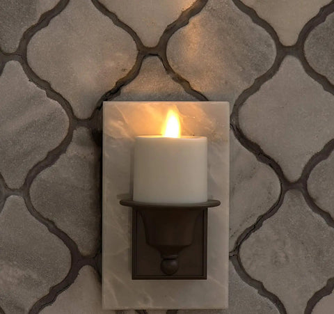 Bronze Plug In Flameless Night Light With Real Flame Effect Dusk To Dawn Sensor Indoor Wall LED Candle on tiled wall