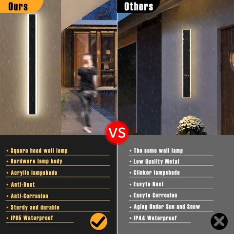 Comparison of Four Direction Black Acrylic Outdoor Wall Light With 3000K Warm Glow and another waterproof sconce