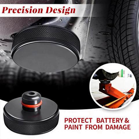 Tesla jack pad puck for Model 3/Y/S/X; black knurled-edge cap with red seal