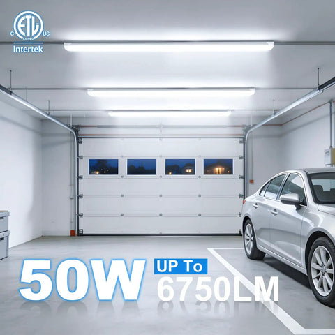 Garage with 25 Pack 5 Foot LED Shop Lights With V Shape Design, 50W 6750LM 6000K Cool White, Linkable T8 LED Tube Lights