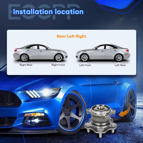 Installation guide for Rear Wheel Hub And Bearing Assembly 512373 For Nissan Rogue AWD showing hub location on rear left right wheels.