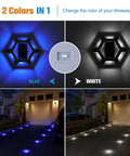 Solar Dock Lights For Driveways And Walkways 12 Pack Waterproof Aluminum LED Hexagon Step Lights blue and white
