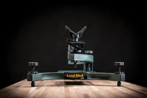 Front view of Lead Sled Solo Adjustable Recoil Reducing Rifle Shooting Rest For Range Outdoors And Stability With Height Adjustable Front Support