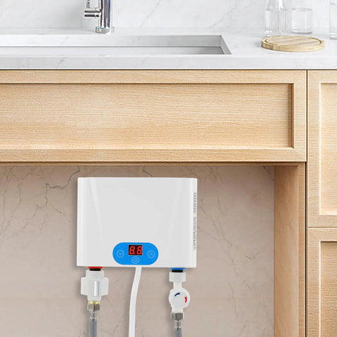 Ace Wall Mounted Tankless Water Heater Delivers Instant Hot Water With 220Volt 5Point5Kilowatt Fast Heating For Kitchen And Bathroom under sink.