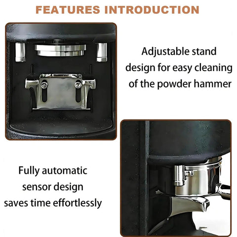 Automated Electric 58mm Coffee Tamper features adjustable stand and automatic sensor for easy cleaning and efficiency.