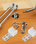 Heavy Duty Sofa Spring Clips Upholstery Repair Kit with metal and plastic components on wood surface for furniture repair.