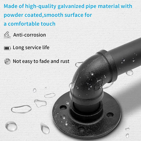 Sturdy 2 Ft Wall Handrail For Indoor Stairs, Galvanized Pipe Railing With 1.25 Inch Tube Diameter, Wall Mount Support, Black Powder Coated Steel That Resists Rust, Easy Install And Built To Last In High Traffic Homes