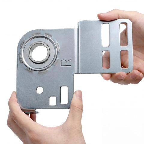 Two Pack Garage Door End Bearing Plates And Brackets For 2 Inch Track Doors shown held close-up in hand