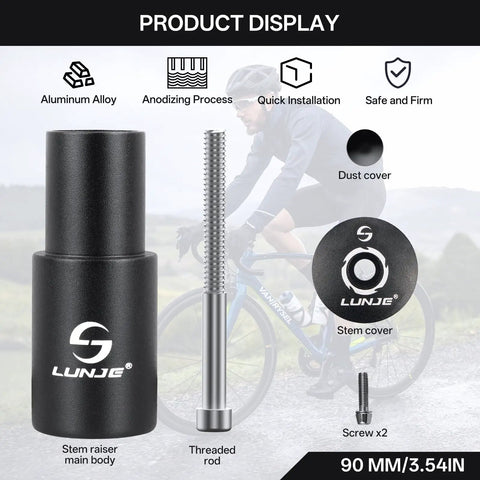 Bike Stem Riser Extender For 1 1/8 Inch Fork 28.6mm Dope Upgrade For MTB Road BMX with threaded rod and screw set display