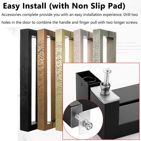 Shower And Barn Door Handle Set, Sliding Push Pull Glass Door Pulls, Large Rectangle Gate Rod With Pattern Carve In Red Bronze, 150 Cm