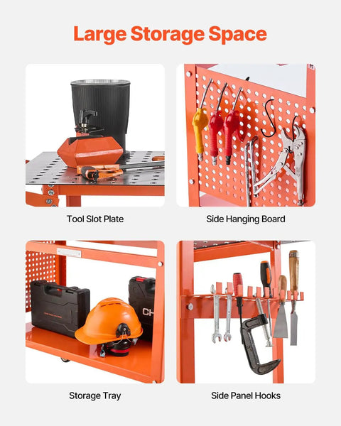 Built Like A Tank Steel Welding Workbench 40 By 24 Inches Handling 800 Lbs with storage tray and side panels for tools.