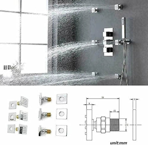 Heavy Duty Led Shower Combo With Thermostatic Faucet And Air Injection Valve Featuring Anti Clog Abs Spray Heads showing spray heads and fittings.