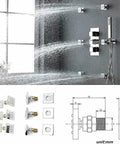 Premium Led Thermostatic Shower Combo With Air Injection Massage Head For A Slick Spa Vibe At Home showing spray patterns and components.