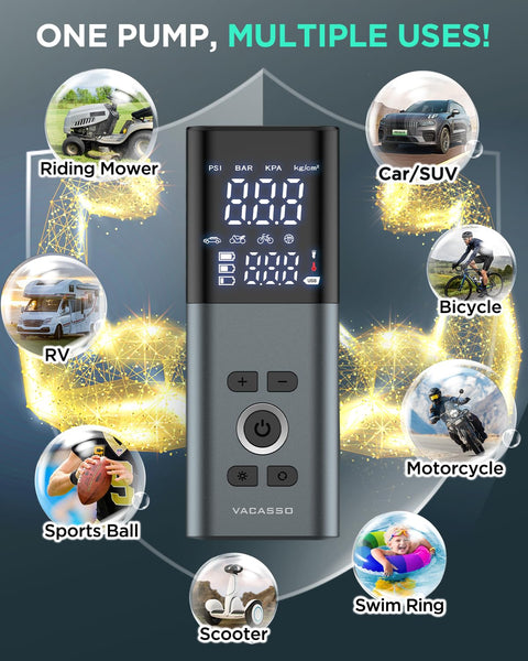 Cordless Tire Inflator Air Compressor with Accurate Pressure Gauge 150 PSI for cars, motorcycles, bikes, balls and more
