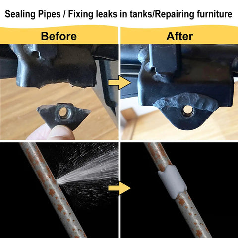 Heavy Duty Epoxy Putty Stick For Quick Home Repairs Waterproof Heat Resistant Easy Patch for metal and pipe repairs before and after.