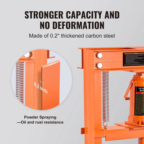 Beast 12 Ton Hydraulic Shop Press With H Frame, 4 Position Adjustable Height And Movable Plates, carbon steel close-up