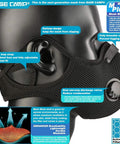 Black reusable dust face mask with six activated carbon filters for woodworking and cycling, showing adjustable earloop and nose clip.