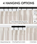 Pinch Pleated Linen Sheer Curtains 102 Inch Long, Two Panel Set With Ring Hooks And Clips For Track System shown in 4 hanging options